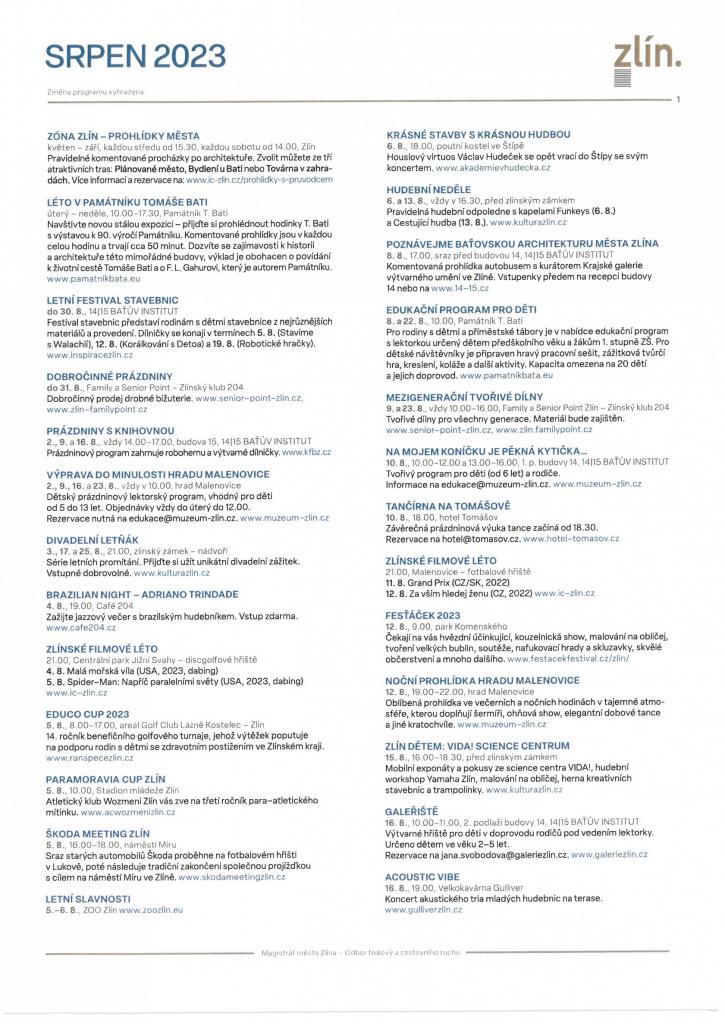 Kulturní program - srpen 2023