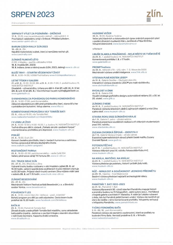 Kulturní program - srpen 2023