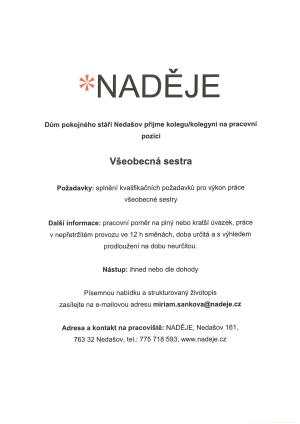Nabídka pracovního místa - Naděje