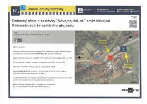 Dočasné přemístění zastávky Návojná, žel. st.