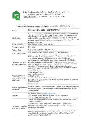 VŘ DSS Návojná - vedoucí přímé péče