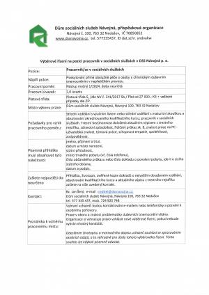 VŘ DSS Návojná - pracovník v sociálních službách