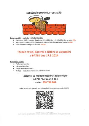 Termín revizí, kontrol a čištění komínů