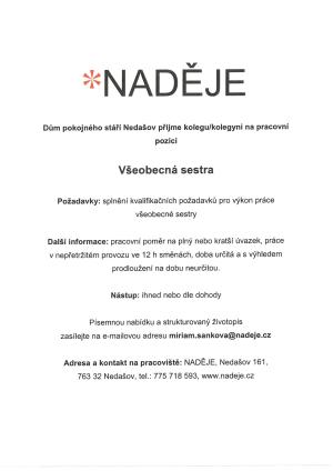 Všeobecná zdravotní sestra - inzerát